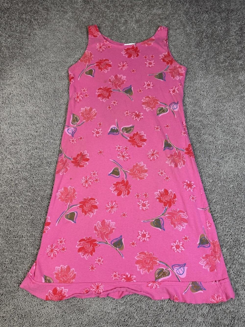 Fresh Produce Dress Womens L Pink Floral Tank Sundress Long Ruffle Hem